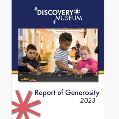 picture of a report cover with a photo of 3 children using a tabletop exhibit in a museum