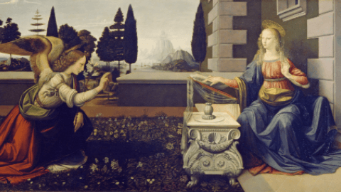 a famous da Vinci painting, Annunciation
