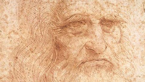 line drawing of a bearded man, drawn in red chalk