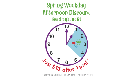 clock graphic with the title "Spring Weekday Afternoon Discount"