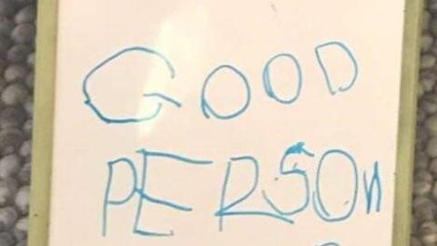 sign hand-written by a young boy that says, "Only Good Person Allowed"
